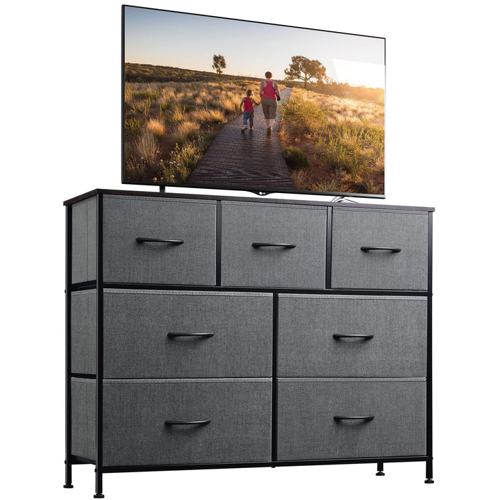  WLIVE Dresser TV Stand, Entertainment Center with Fabric Drawers,  Media Console Table with Open Shelves for TV up to 45 inch, Storage Drawer  Unit for Bedroom, Living Room, Entryway, Dark Grey 