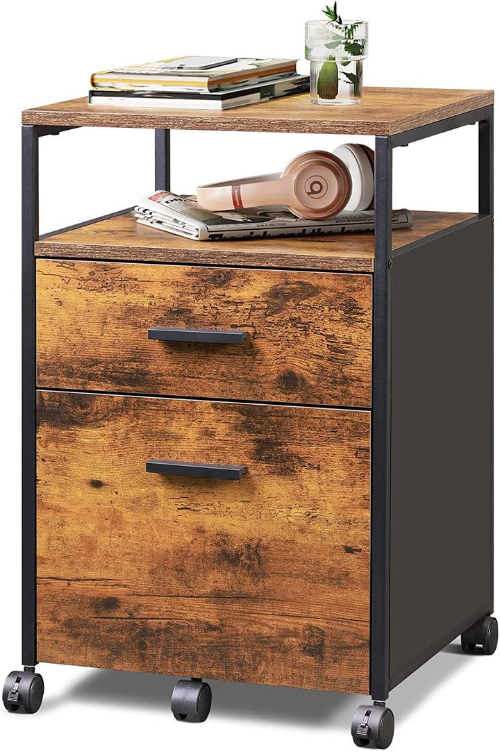 Wood 2 Drawer File Cabinet with Open Storage Shelf | DEVAISE